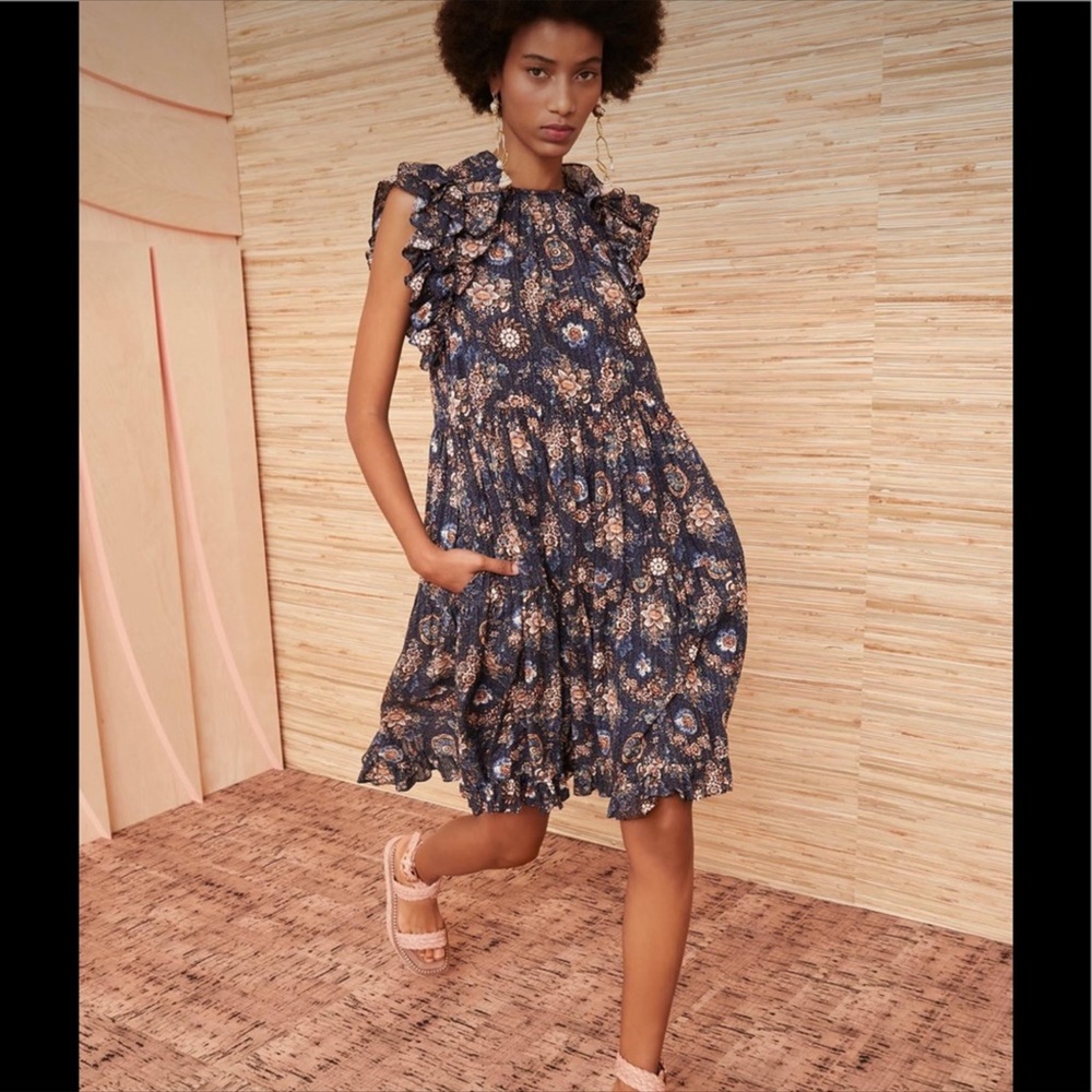 Ulla Johnson Adele Floral Print Flutter Sleeve Sz… - image 1